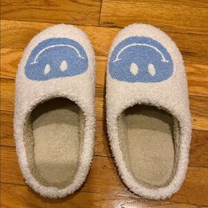 Cozy Slippers with Blue Smiley Design